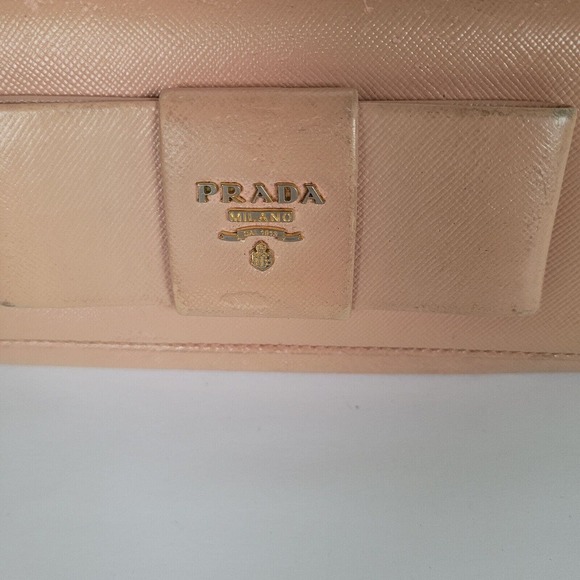 PRADA Saffiano Fiocco Orchidea Wallet Clutch Large Light Pink Envelope Bow Fair - Picture 2 of 15